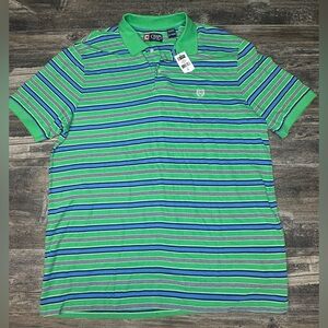 Chaps Striped Polo Shirt - XL - Green Blue Cotton Short Sleeve - NWT